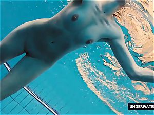 super hot hefty boobed teenager Lera swimming in the pool